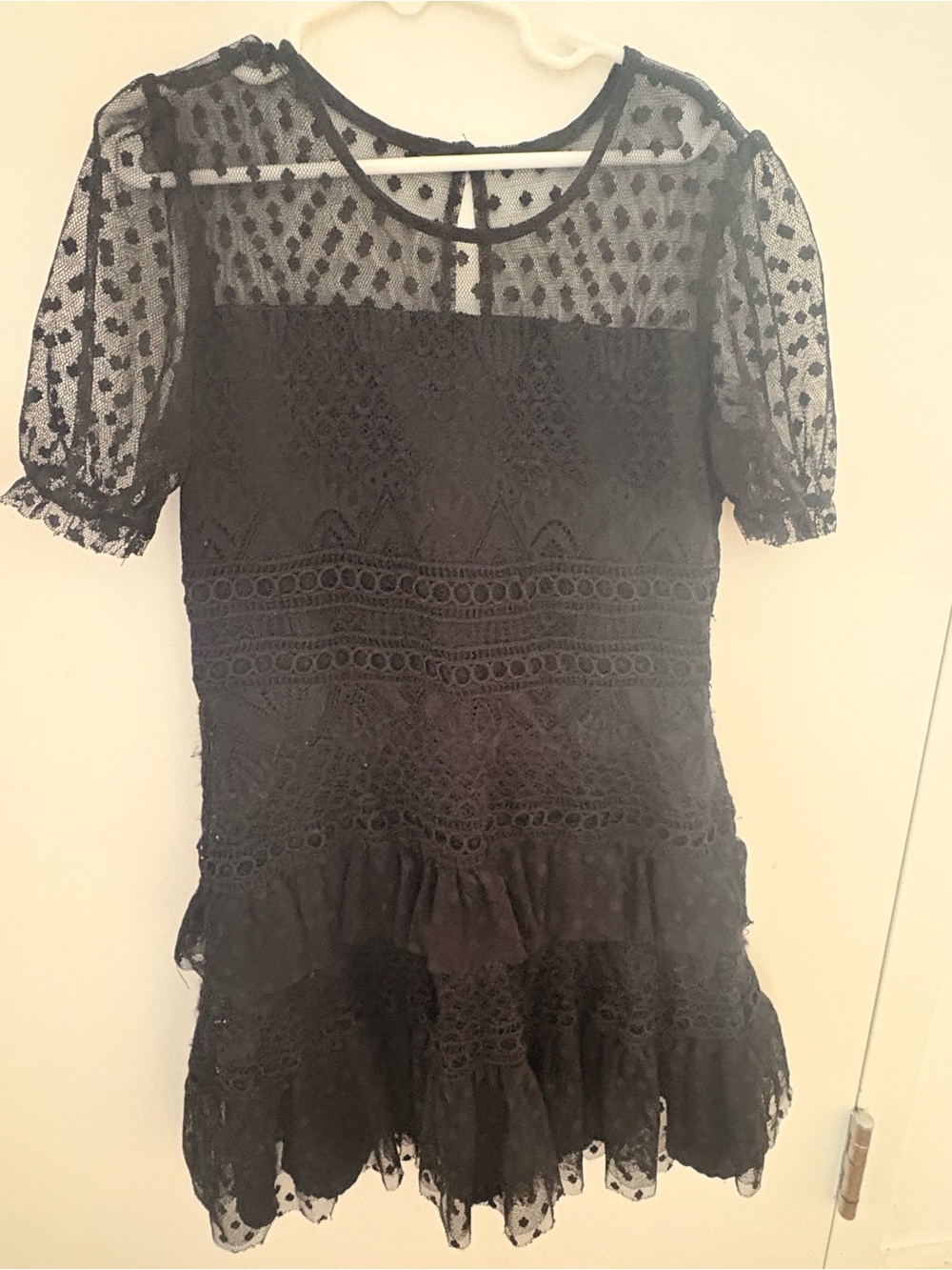 BCBG Girls Black Lace Puff Sleeve A-Line Dress size 10